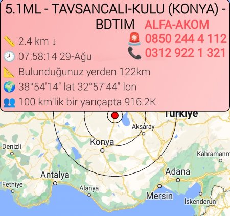 Konya'da 5.1 Büyüklüğünde Deprem Meydana Geldi 