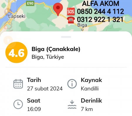 Çanakkale Biga'da 4,6 büyüklüğünde deprem meydana geldi 