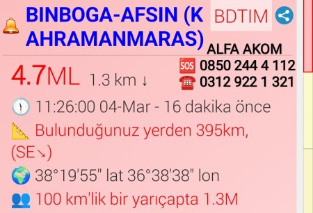 Binboğa- Afşin KAHRAMANMARAŞ'TA 4,7 BÜYÜKLÜĞÜNDE DEPREM MEYDANA GELDİ 