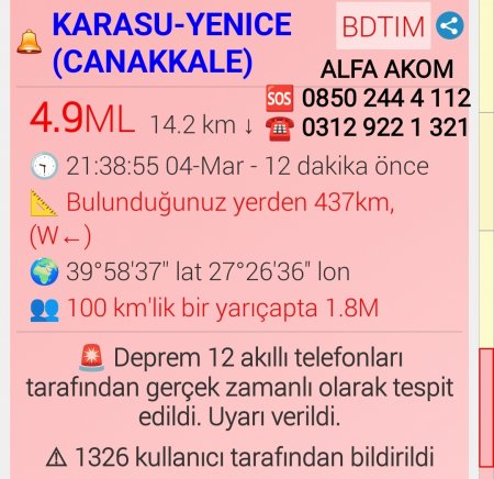 Çanakkale'de 4,9 Büyüklüğünde Deprem Meydana Geldi 