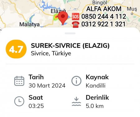 Sürek - Sivrice/ ELAZIĞ 'da Deprem Meydana Geldi 