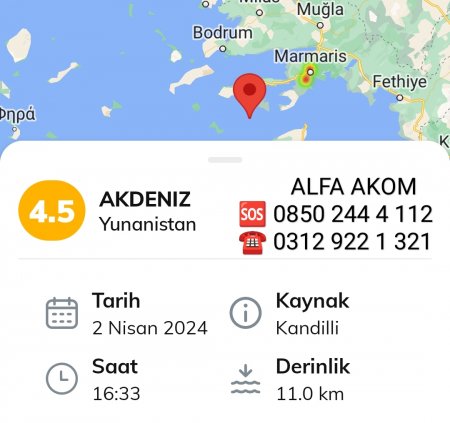 Akdeniz'de 4.5 büyüklüğünde deprem meydana geldi 